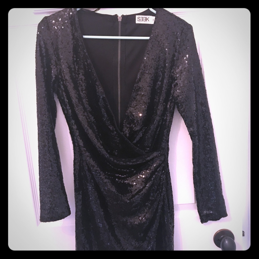 Sequin black drape dress