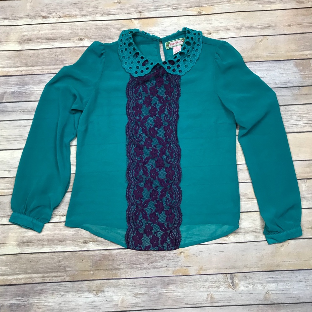 Flying Tomato Sheer Lace Eyelet Collar Blouse