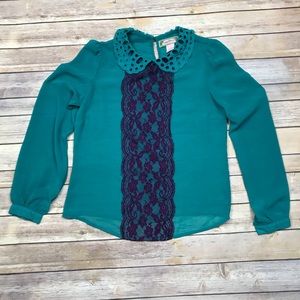 Flying Tomato Sheer Lace Eyelet Collar Blouse