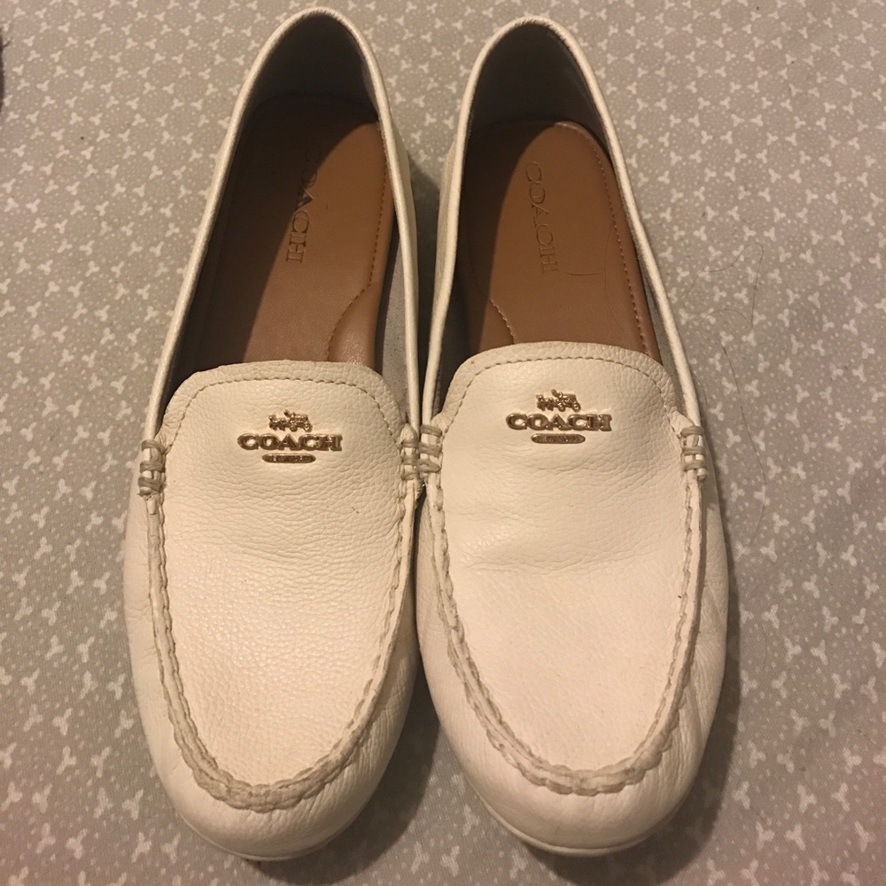 Coach white leather loafers