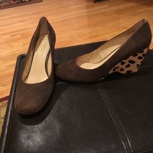 Brown and cheetah wedge heels