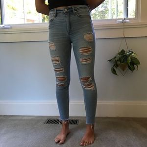 high rise skinny ripped jeans