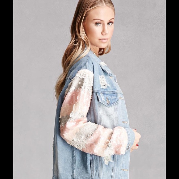 New sequin sleeve denim jacket - Picture 2 of 3