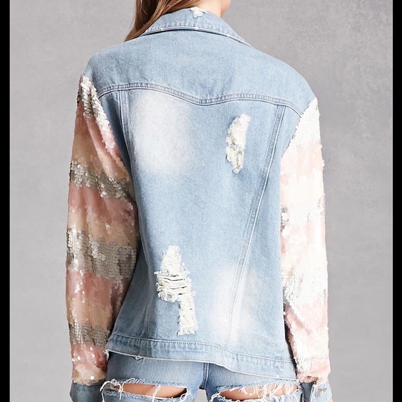 New sequin sleeve denim jacket - Picture 3 of 3