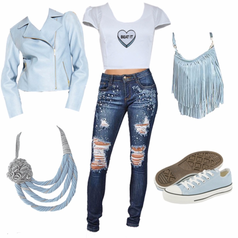 Distressed Destroyed Embroidered Bling Jeans