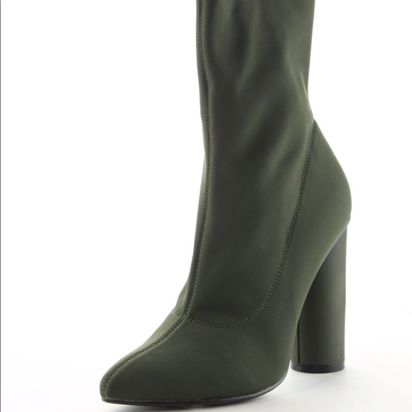 Ladies high heels booties in olive color - Picture 5 of 5