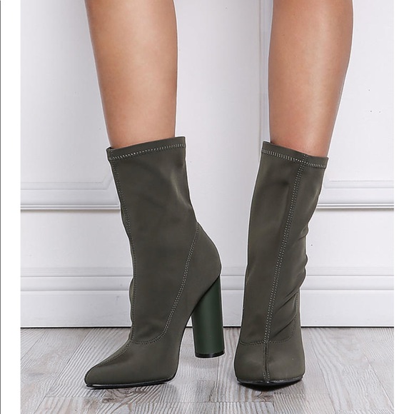Ladies high heels booties in olive color - Picture 2 of 5