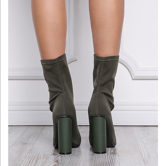 Ladies high heels booties in olive color - Picture 3 of 5