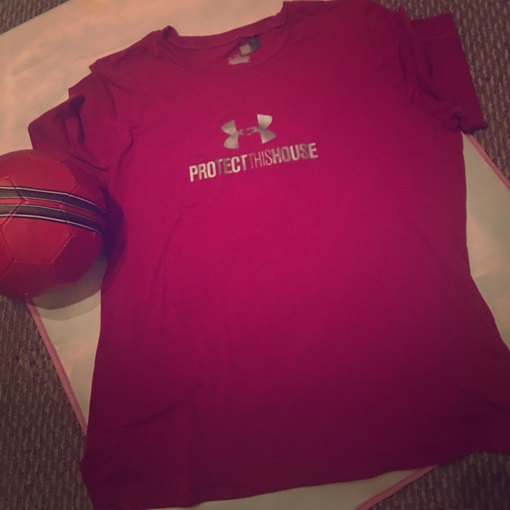Berry colored Under Armour Protect this House tee