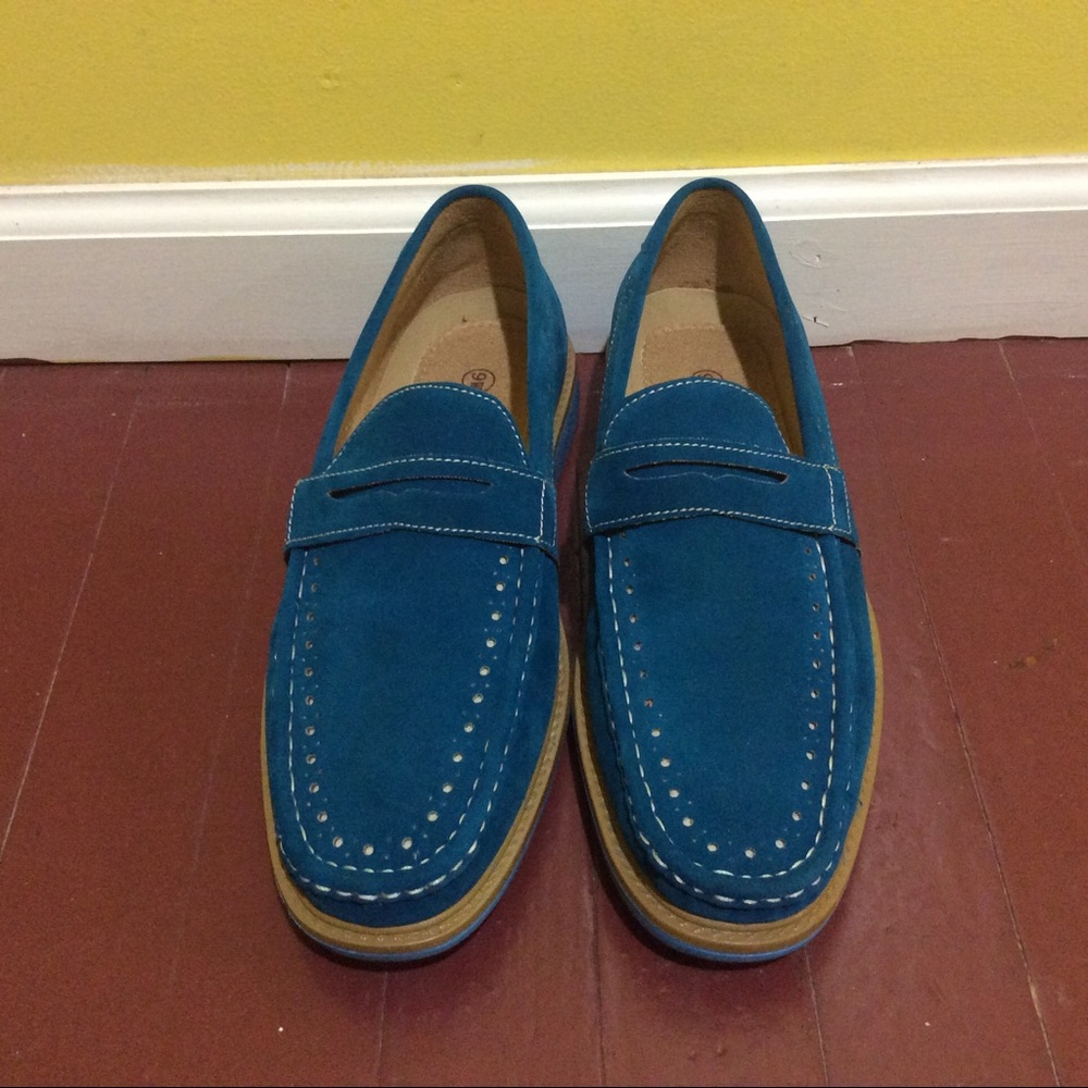 Blue Faux Suede Reactive Men's Penny Loafers