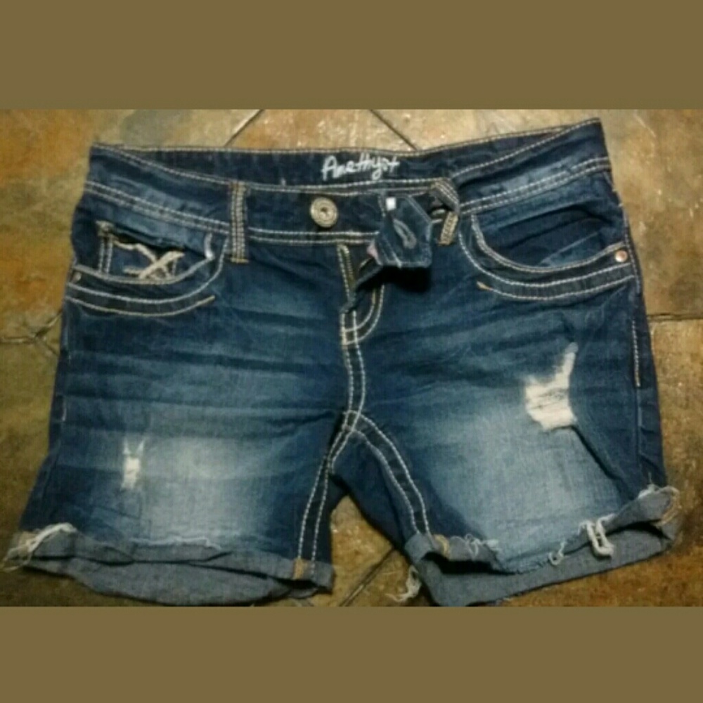 Women's Amethyst Distressed Jean Midi Shorts, Sz 5