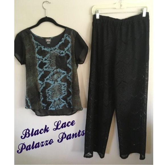 Kirra Pants - Black Lace Palazzo Pants