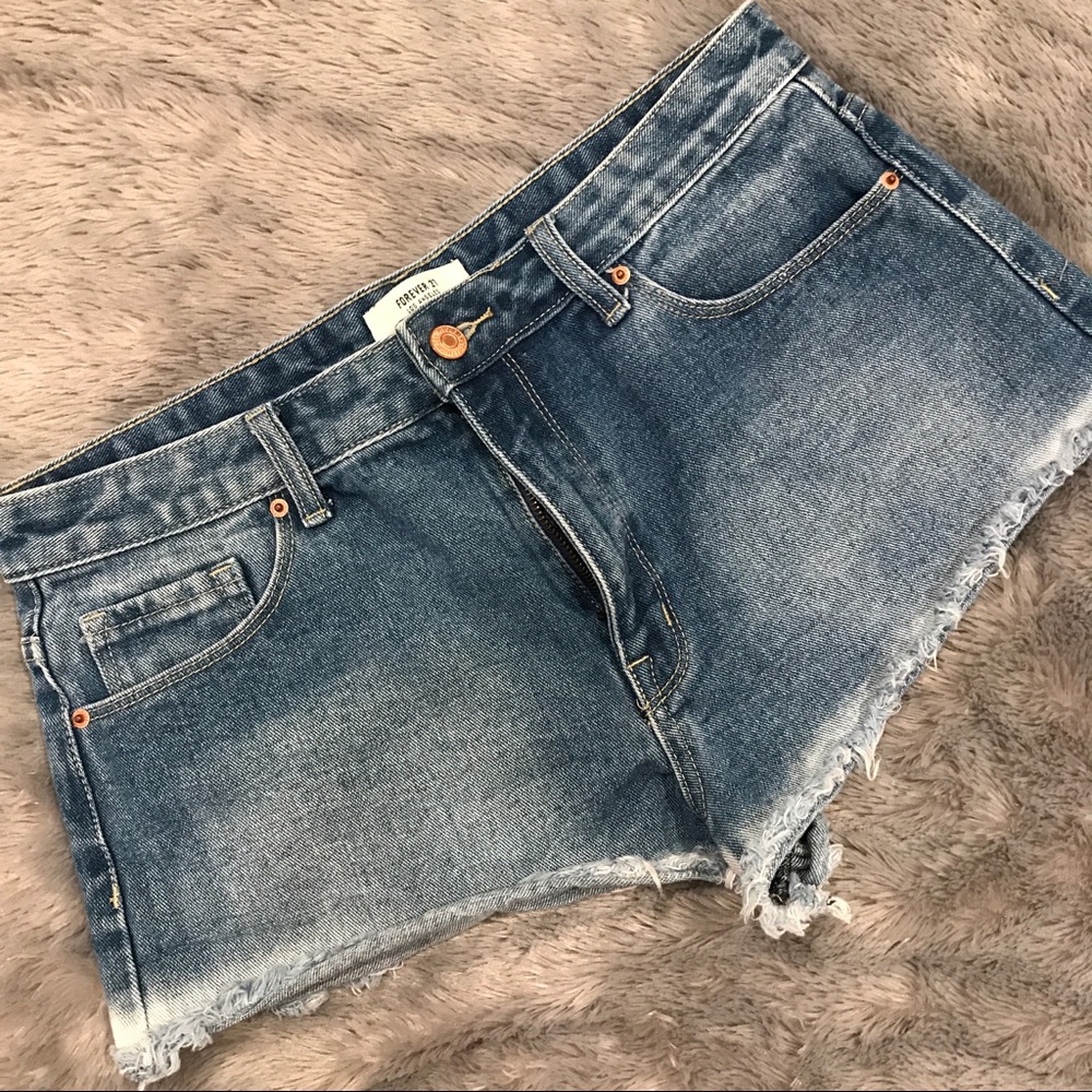 Forever 21 Ombré Low Rise Distressed Jean Shorts
