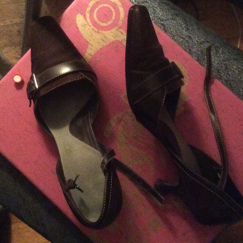 BROWN LEATHER/SUEDE SHOES with ankle strap