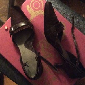 BROWN LEATHER/SUEDE SHOES with ankle strap