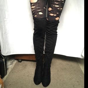 Thigh High Black Faux Suede Vegan Boots Size 9