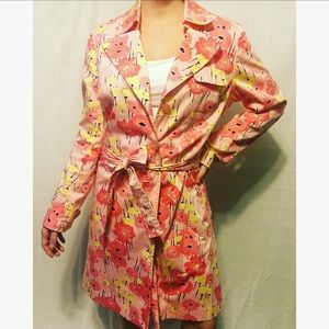 Pink floral trench coat