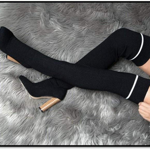 Last Size 8***🖤Black Thigh Strechy High Sock Boot - Picture 6 of 8