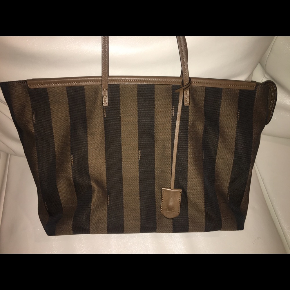 Fendi Penguin Stripe Canvas Role Tote