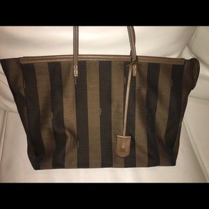 Fendi Penguin Stripe Canvas Role Tote