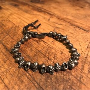 M.Cohen Silver skull silk bracelet