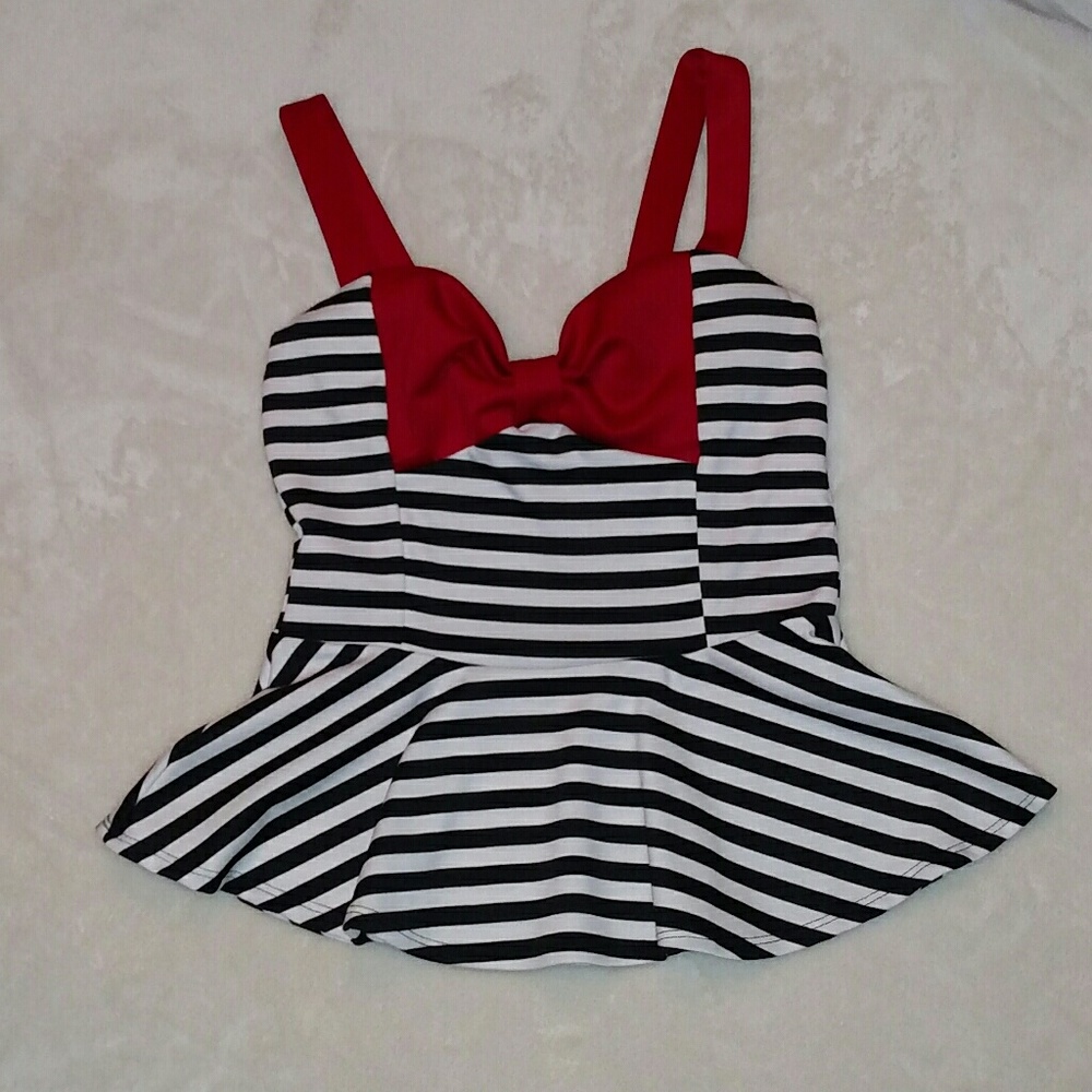 STRIPED PEPLUM FLARE BLOUSE