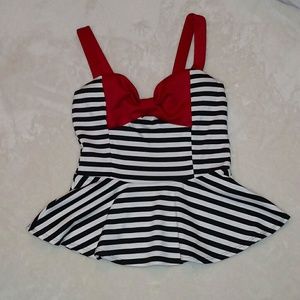 STRIPED PEPLUM FLARE BLOUSE