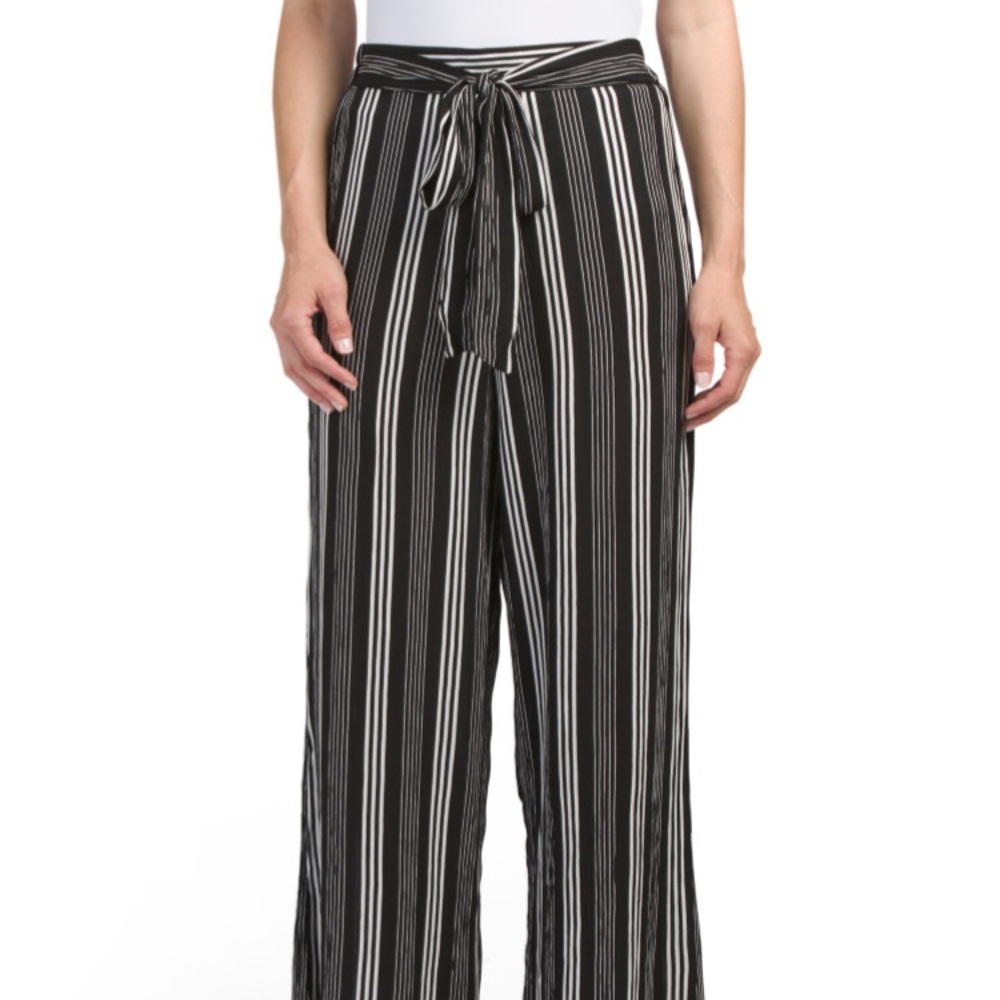 Black and White striped self-tie Palazzo Pants