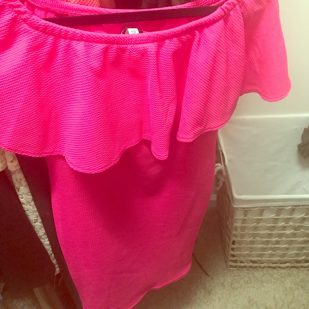 Off shoulder hot pink dress