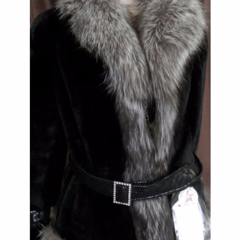 *SOLD* Mouton Lamb Fur Jacket w/ Silver Fox Trim - Picture 2 of 5