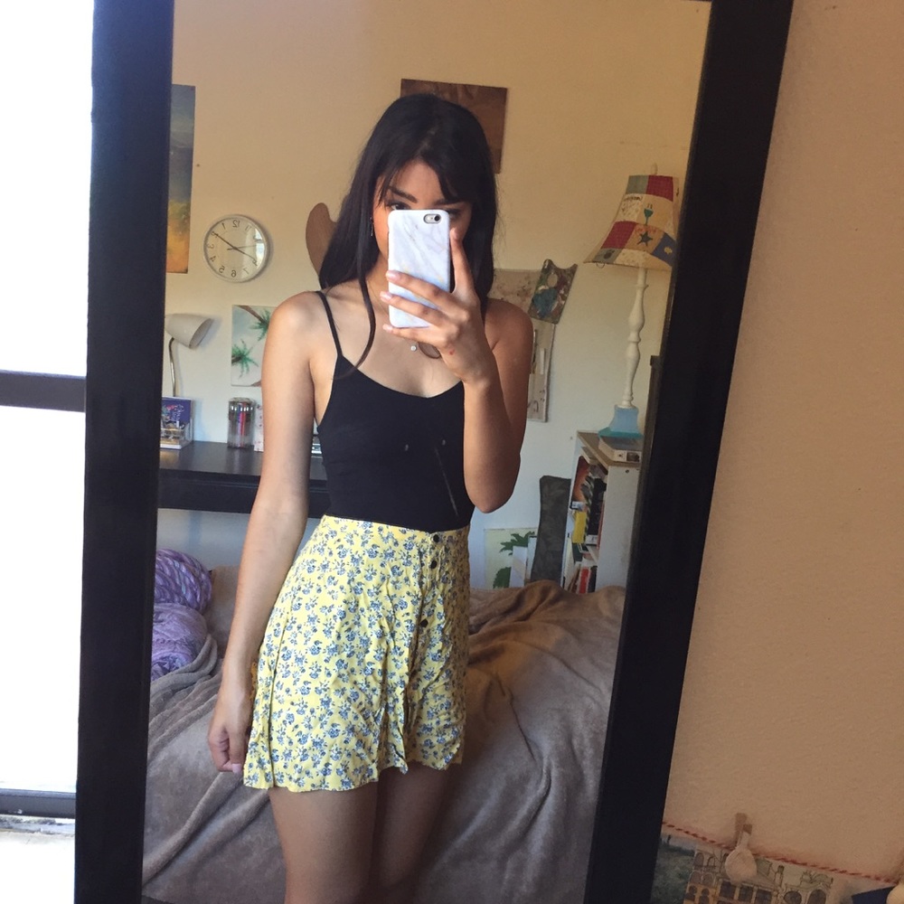 HM yellow floral button down skirt