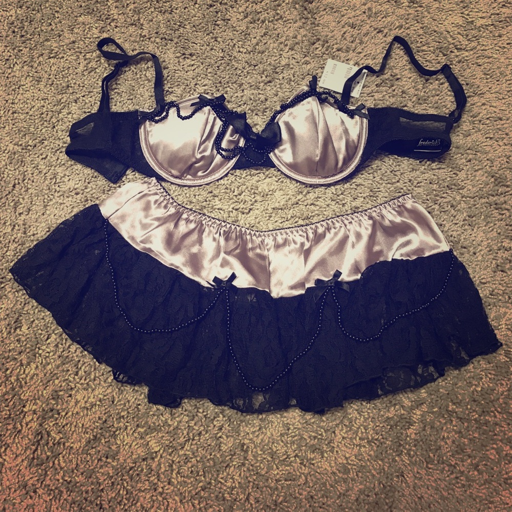 Lace/satin bra and skirt set