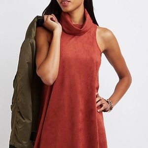 Faux Suede Cowl Neck Shift Dress