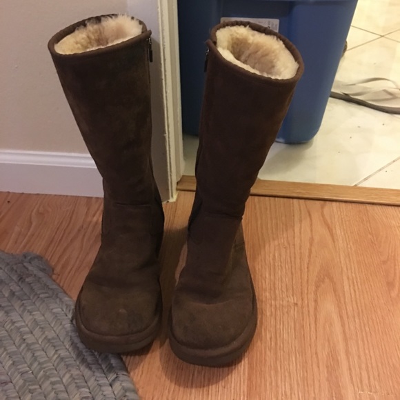 UGG Shoes - CHEAP Dark Brown Tall Zip-Up UGG Boots Size 8