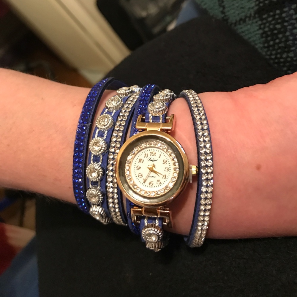 Blue and silver wrap around watch
