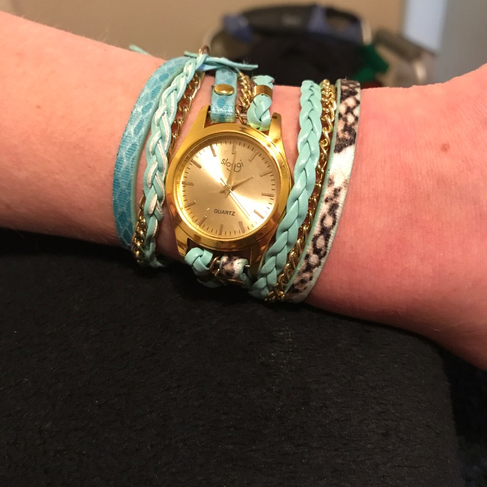 Turquoise leather wrap around watch