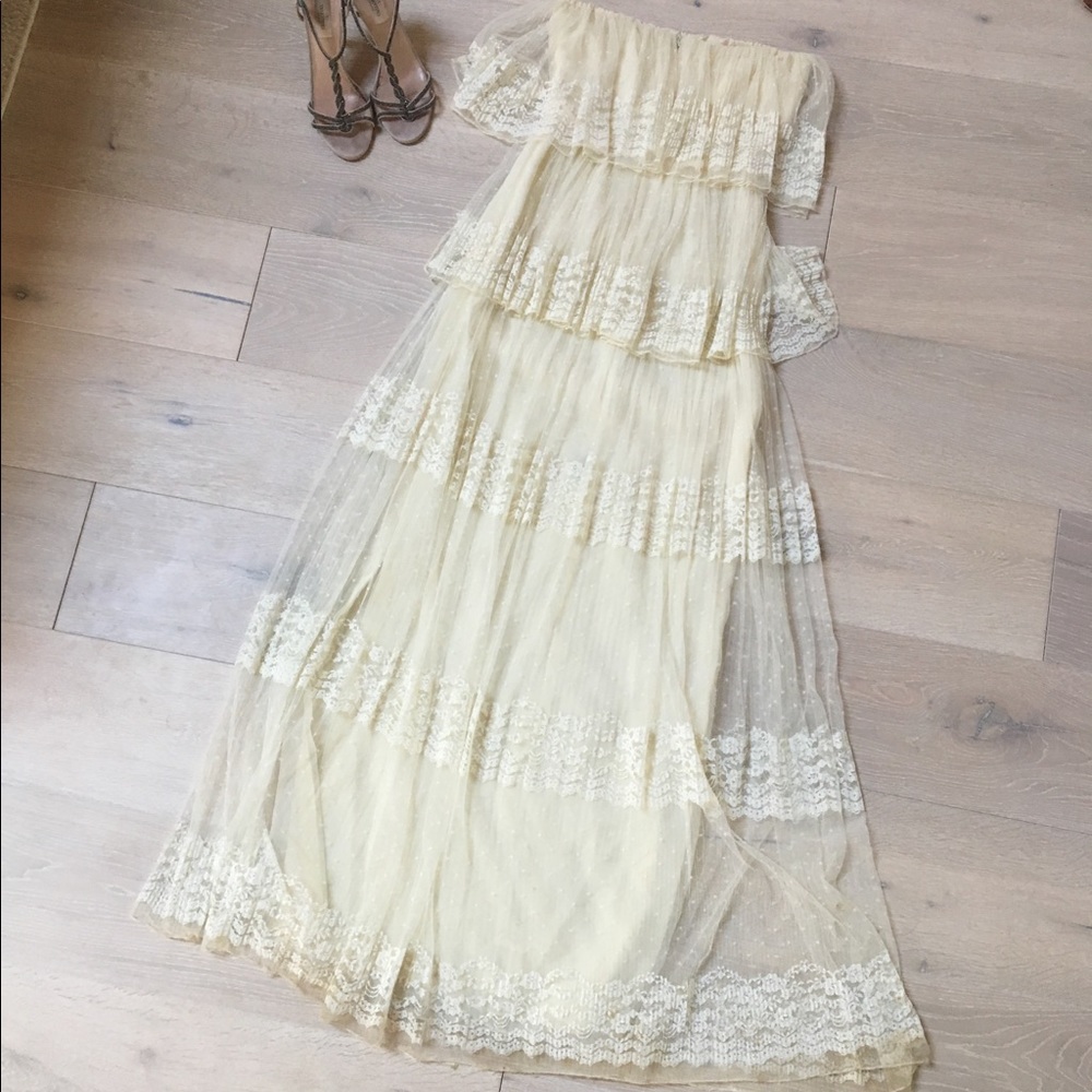 VINTAGE lace tiered dress • cream
