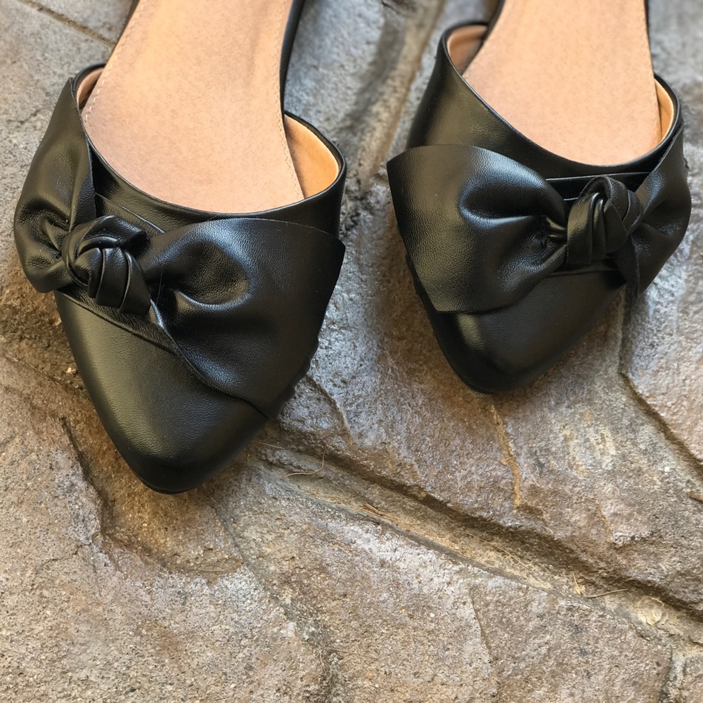 Black Vegan Leather Knott Bow Flats - Picture 6 of 6