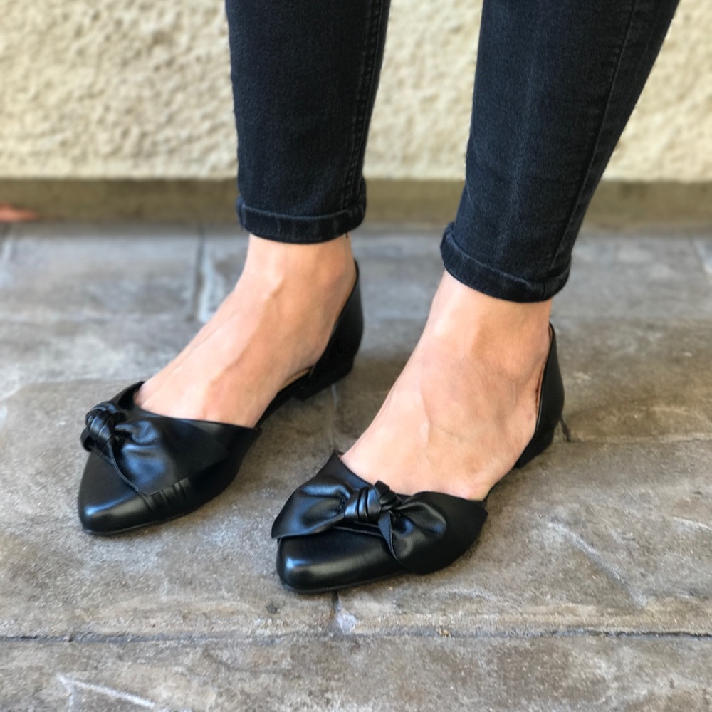 Black Vegan Leather Knott Bow Flats - Picture 3 of 6
