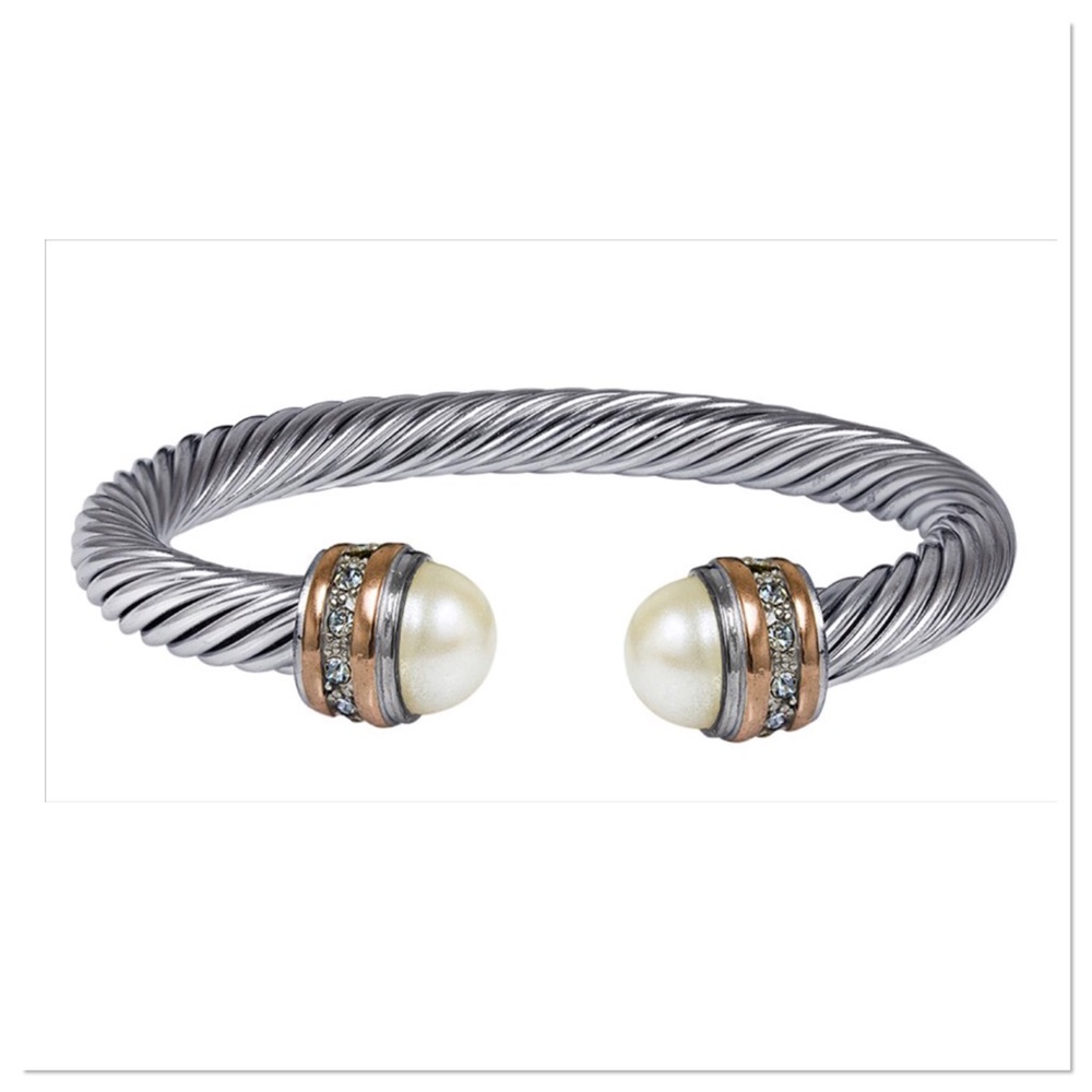 White Faux Pearl & Crystal Cuff - Picture 1 of 2