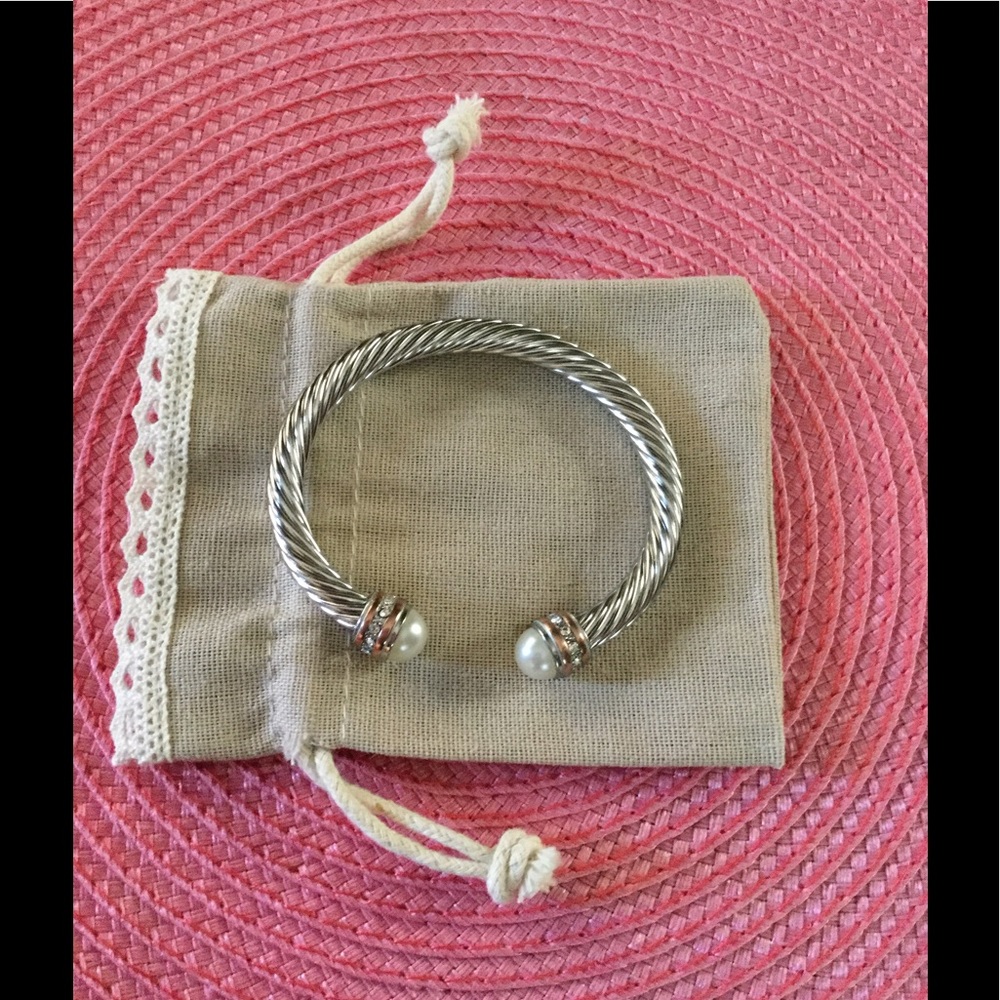 White Faux Pearl & Crystal Cuff - Picture 2 of 2