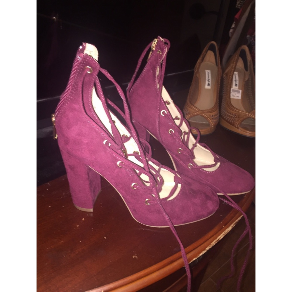 Only worn once! Lace up wine red chunky heel!