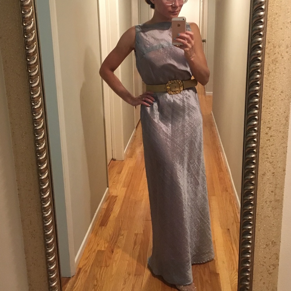 Vintage silver taffeta backless evening gown dress S - Picture 3 of 5