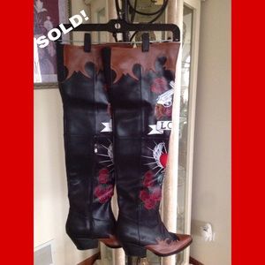 NWOT LDS. 10 M. PATTERNED COWGIRL THIGH-HIGH BOOTS