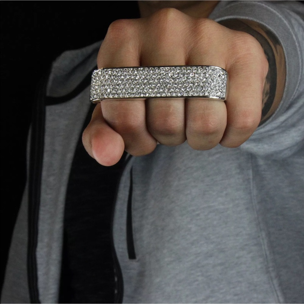 Three Finger Silver Tone Triple Bar Ring