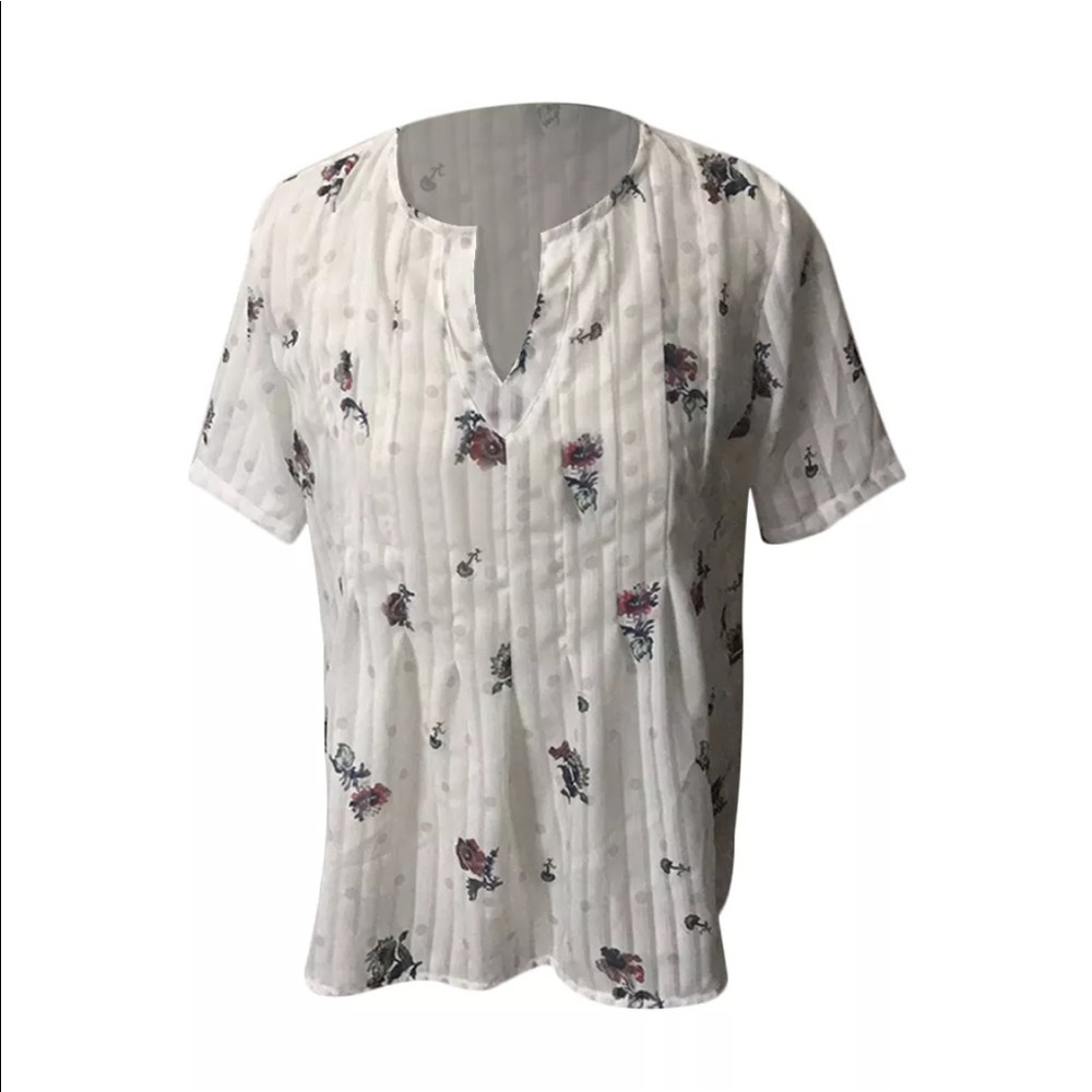 White Pintuck Boho Peasant Blouse Short Sleeve NEW