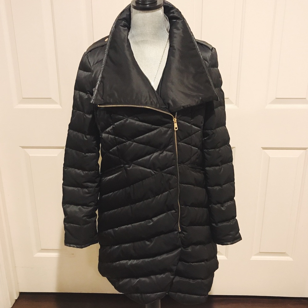 Women's bebe, Black Mid Length Down Coat, Size L