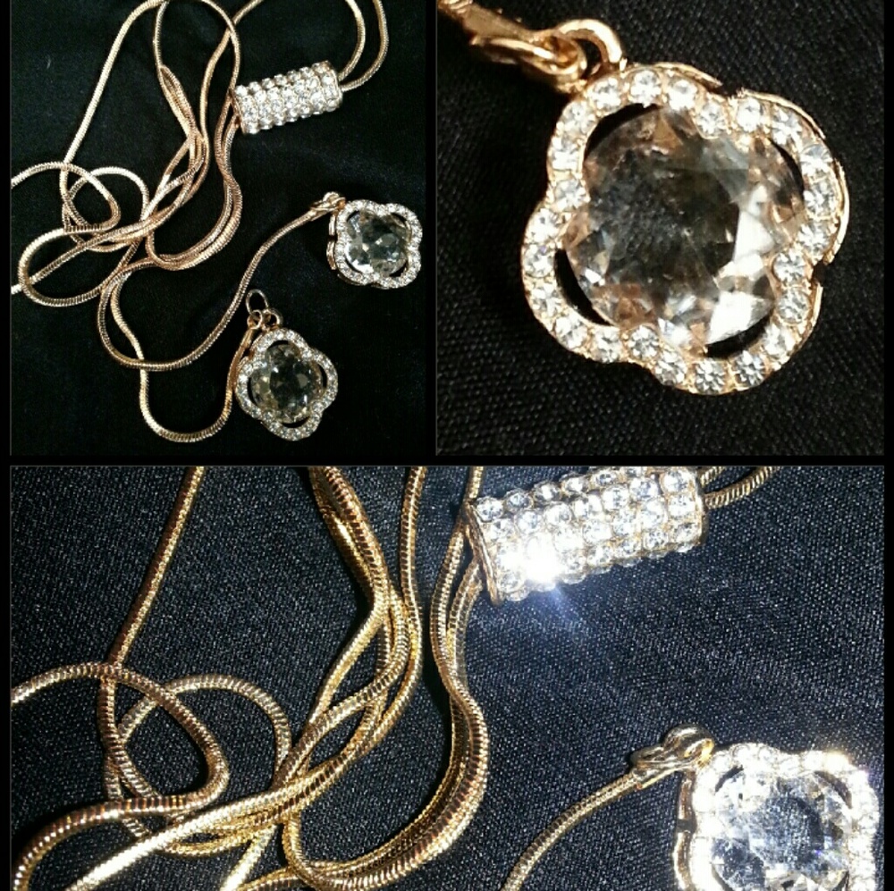 Sweater Necklace with gem charms