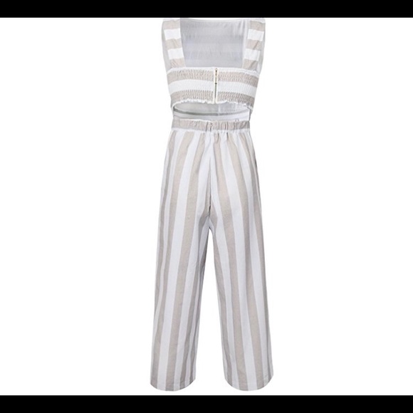 🆕Khaki Stripe Sleeveless Zipper Back Jumpsuit - Picture 2 of 3