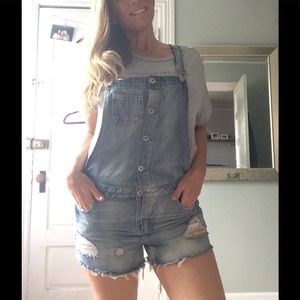 Denim Co. frayed overall shorts